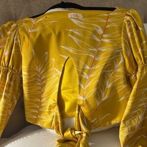 Camila Coelho Mustard Leaf Print Blouse
